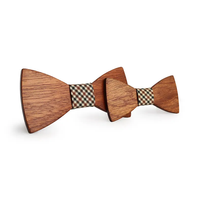 2Pcs Men's Parent-child Natural Solid Wooden Bow Tie Set