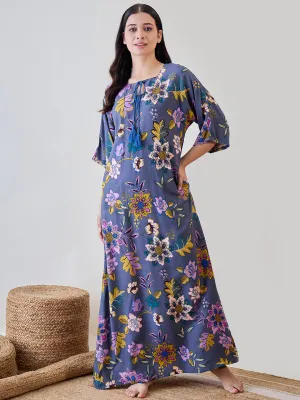 Abstract Floral Soft Modal Flowy Nightdress