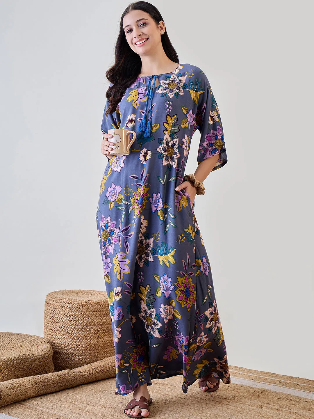 Abstract Floral Soft Modal Flowy Nightdress