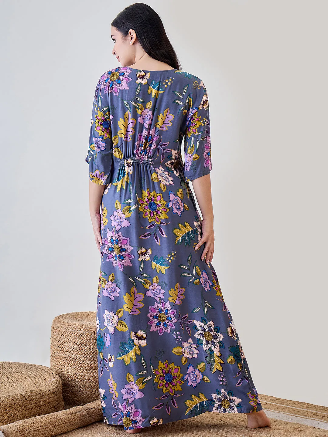 Abstract Floral Soft Modal Flowy Nightdress