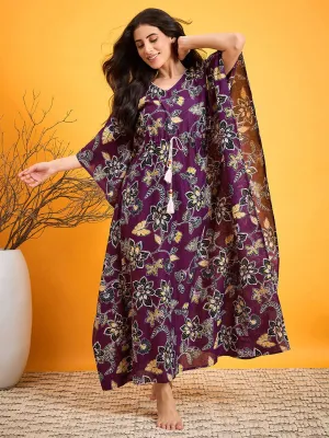 Abstract Purple Floral Night dress