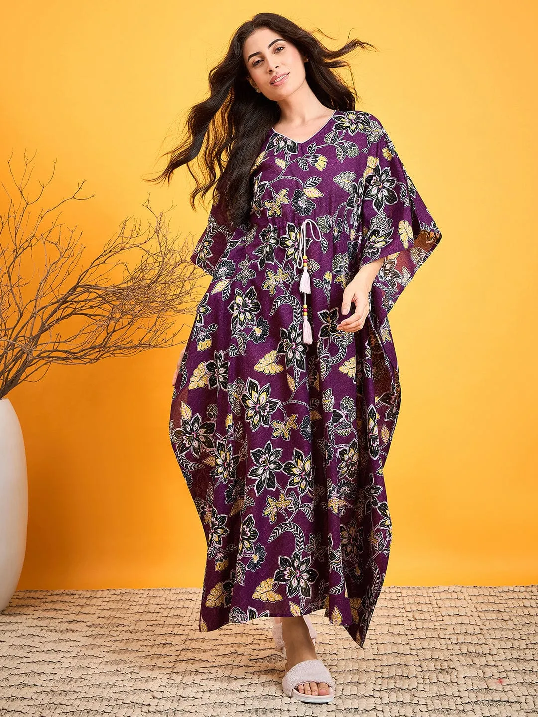 Abstract Purple Floral Night dress