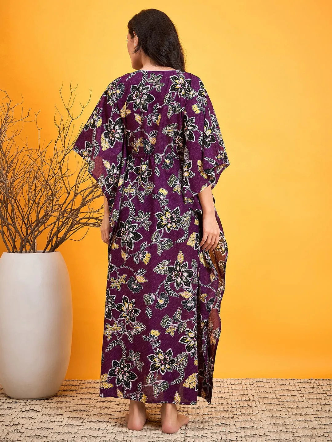 Abstract Purple Floral Night dress