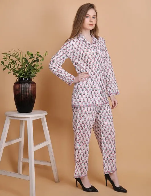 Aria- Hand Block Print Cotton Pyjama Set