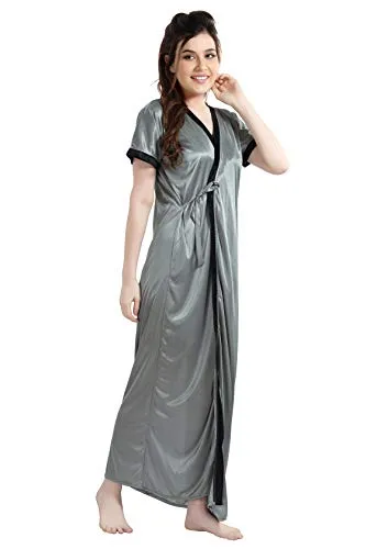 AV2 Women's Satin Plain Maxi Nighty (1399GREYF_grey_Free Size)