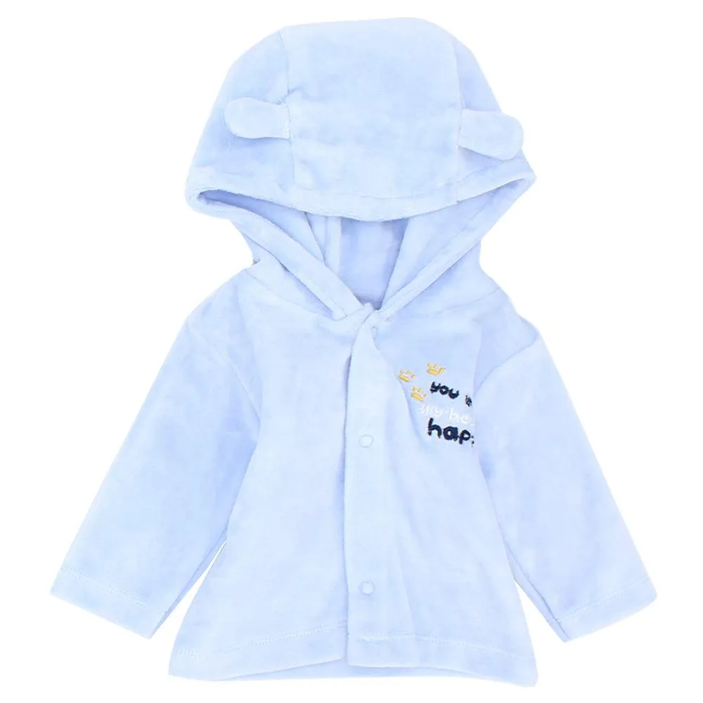 Baby Blue Long-Sleeved Velvet Hooded Pajama