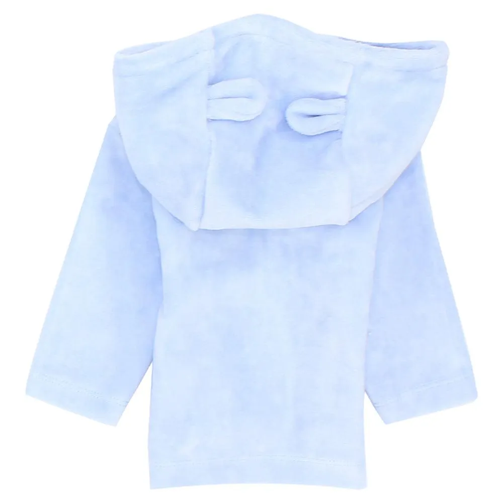 Baby Blue Long-Sleeved Velvet Hooded Pajama