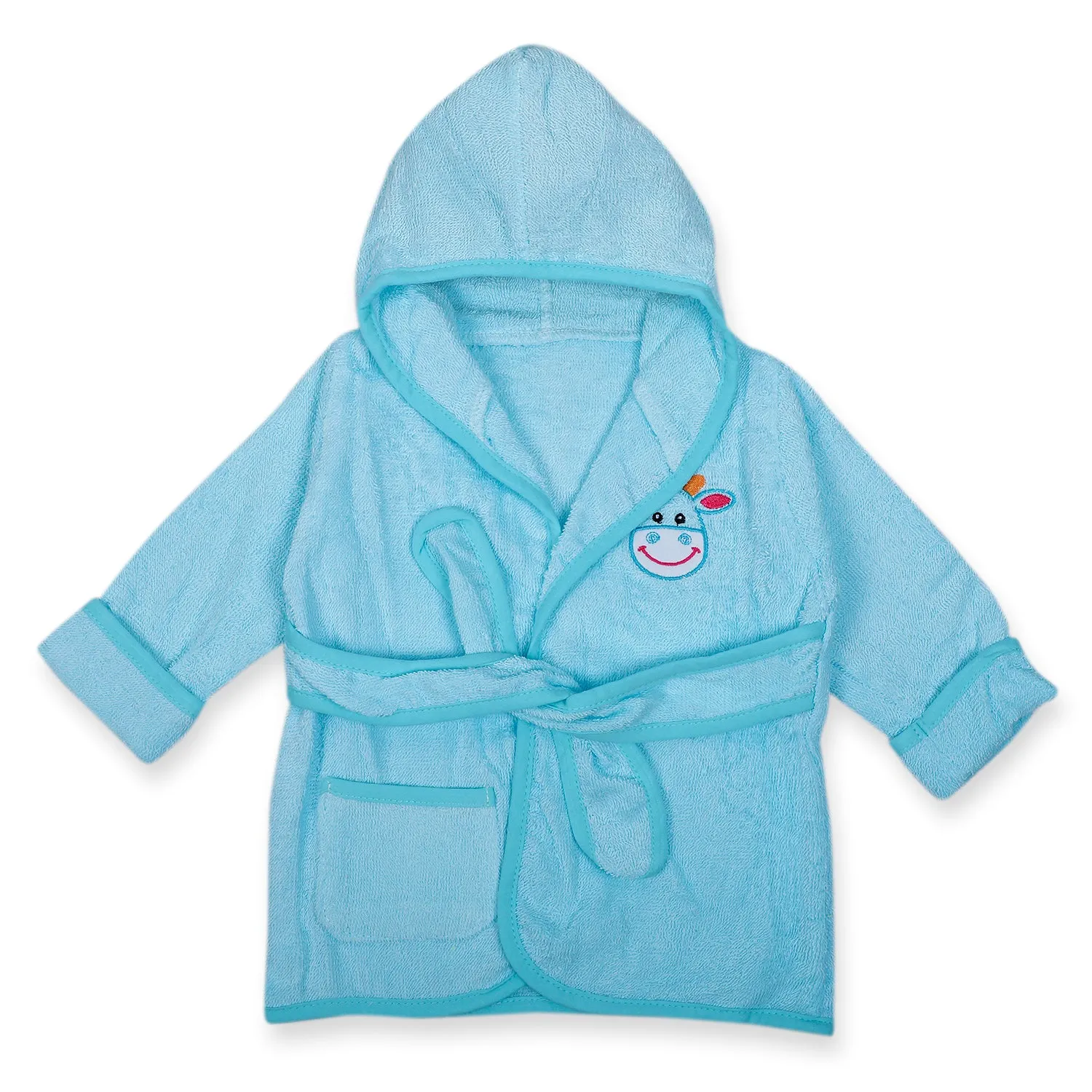 Baby Moo Blushing Cow Embroidered Half Sleeves Bathrobe - Turquoise