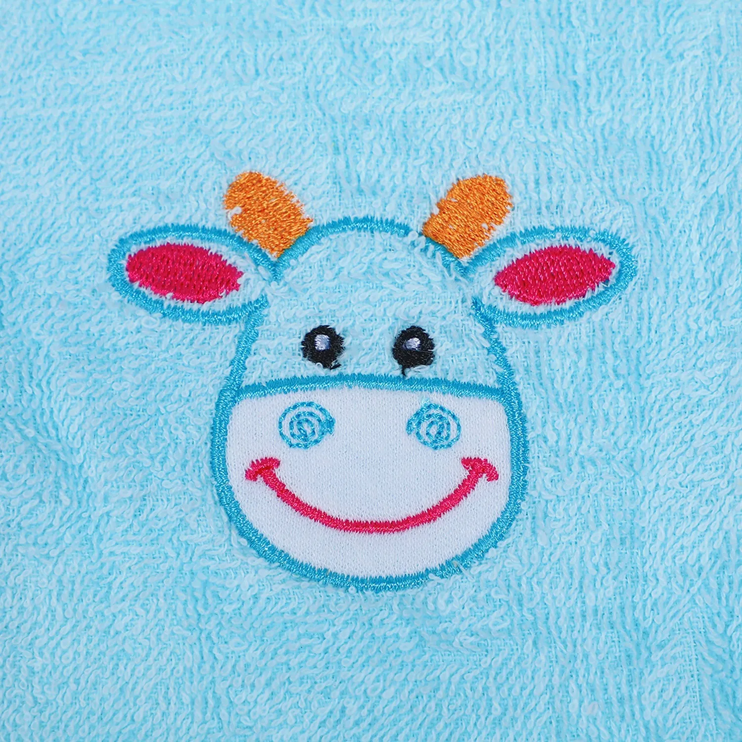 Baby Moo Blushing Cow Embroidered Half Sleeves Bathrobe - Turquoise