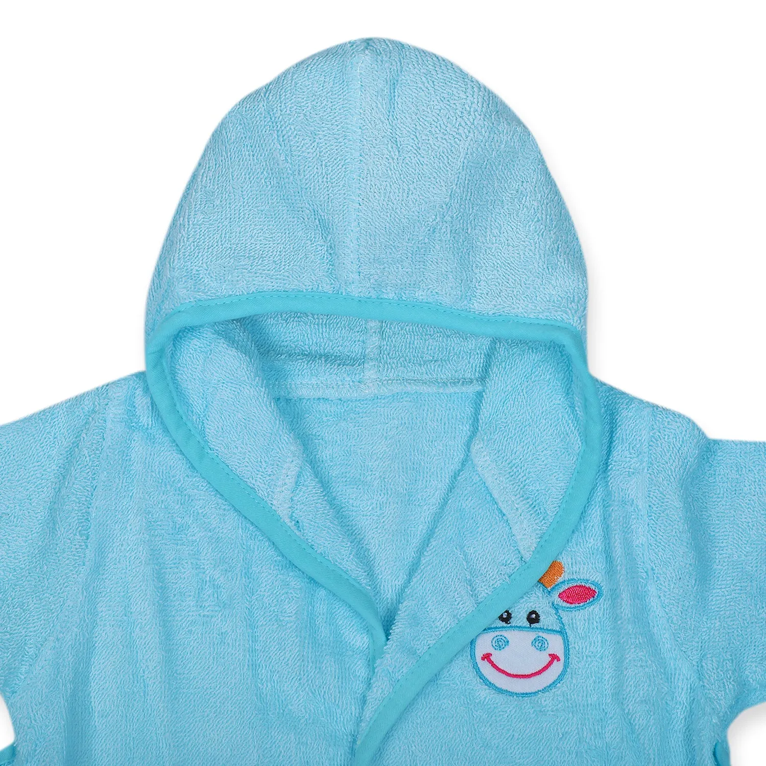 Baby Moo Blushing Cow Embroidered Half Sleeves Bathrobe - Turquoise