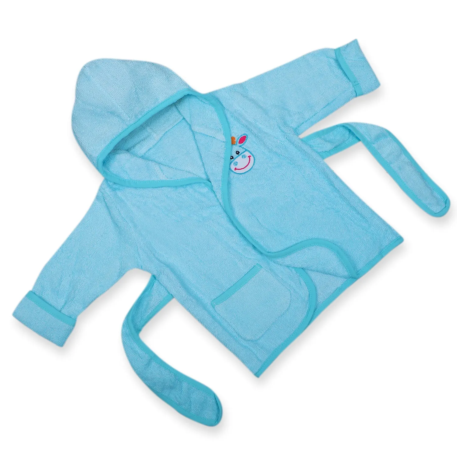 Baby Moo Blushing Cow Embroidered Half Sleeves Bathrobe - Turquoise