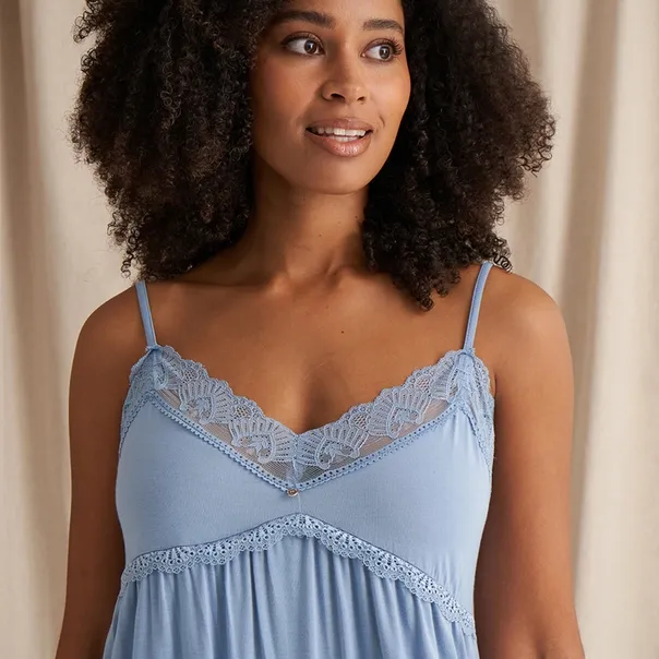 Bamboo Lace Nightie - Blue Mist