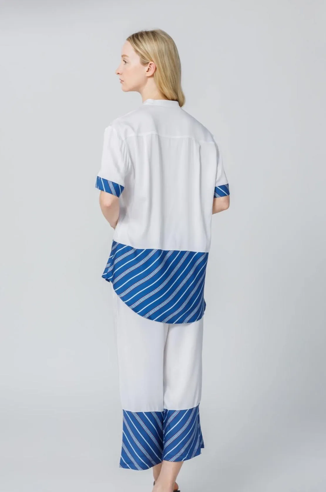 Bamboo Stripe Inset Short Sleeve Pajama Shirt