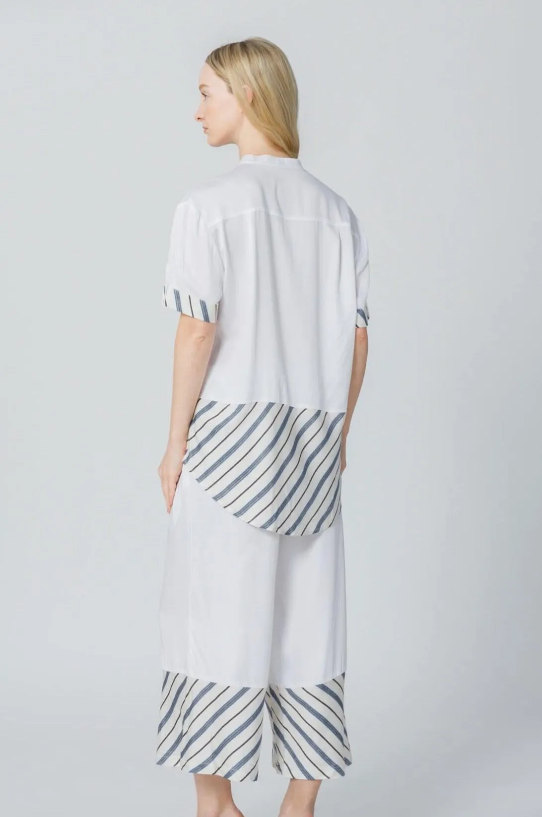 Bamboo Stripe Inset Short Sleeve Pajama Shirt