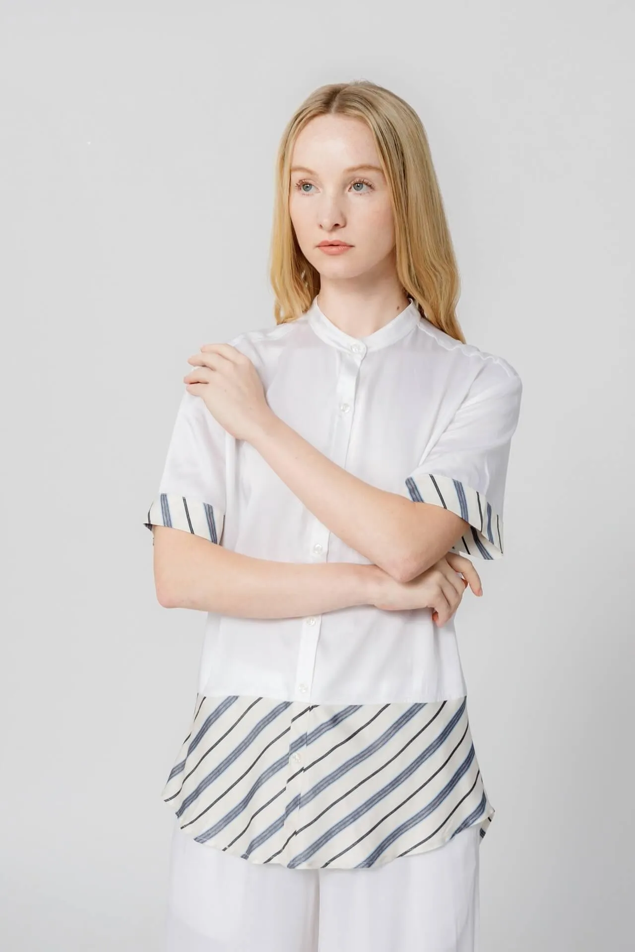 Bamboo Stripe Inset Short Sleeve Pajama Shirt