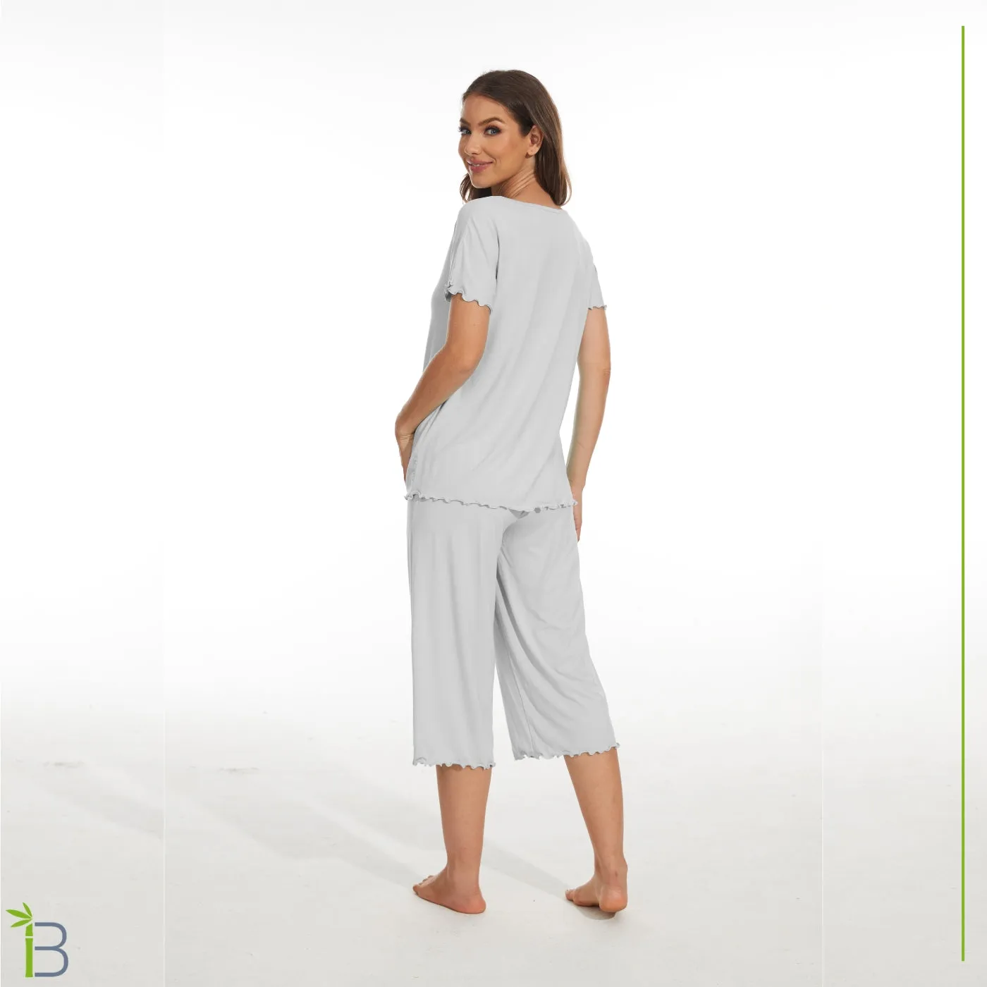 Bamboo Viscose Pajama Set - Short Sleeve Pajama with Capri Bottoms