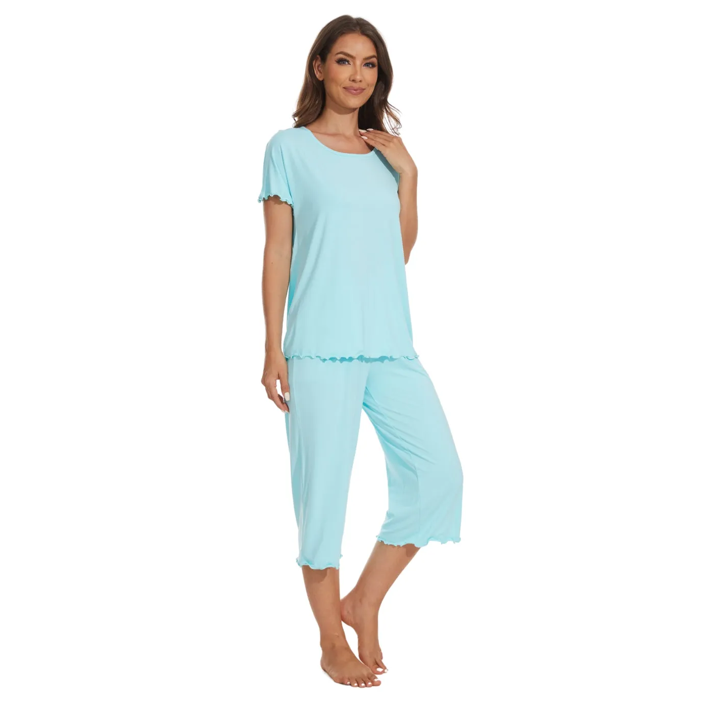 Bamboo Viscose Pajama Set - Short Sleeve Pajama with Capri Bottoms