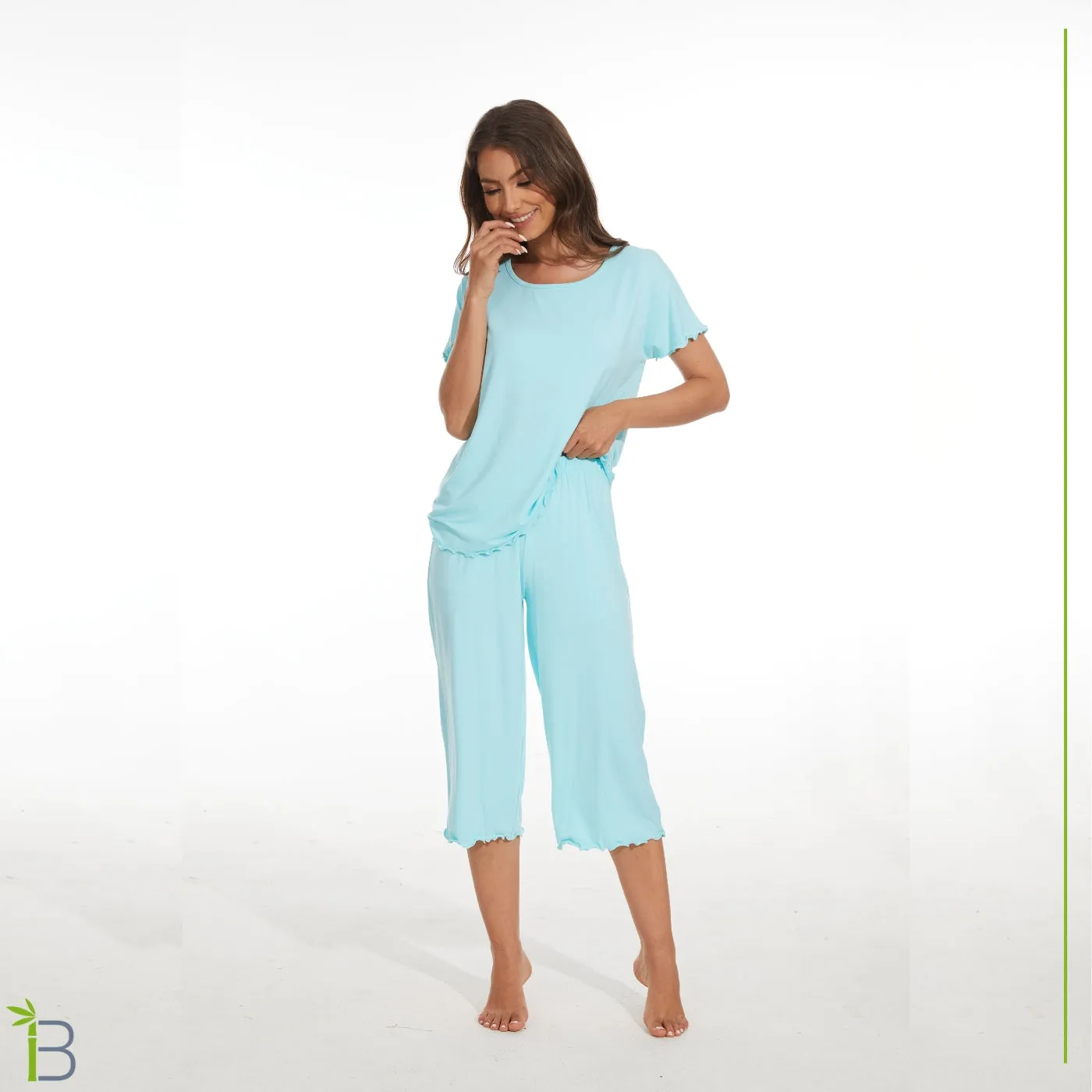 Bamboo Viscose Pajama Set - Short Sleeve Pajama with Capri Bottoms