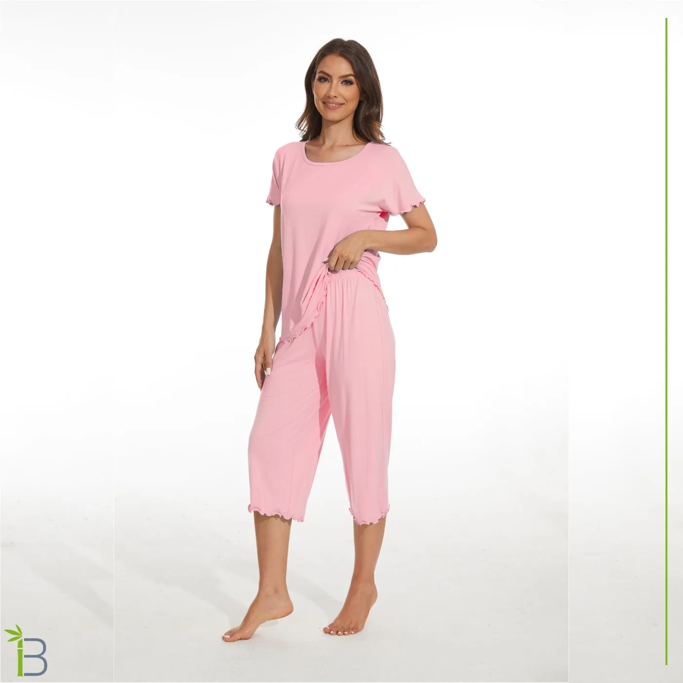 Bamboo Viscose Pajama Set - Short Sleeve Pajama with Capri Bottoms