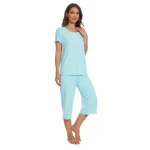 Bamboo Viscose Pajama Set - Short Sleeve Pajama with Capri Bottoms