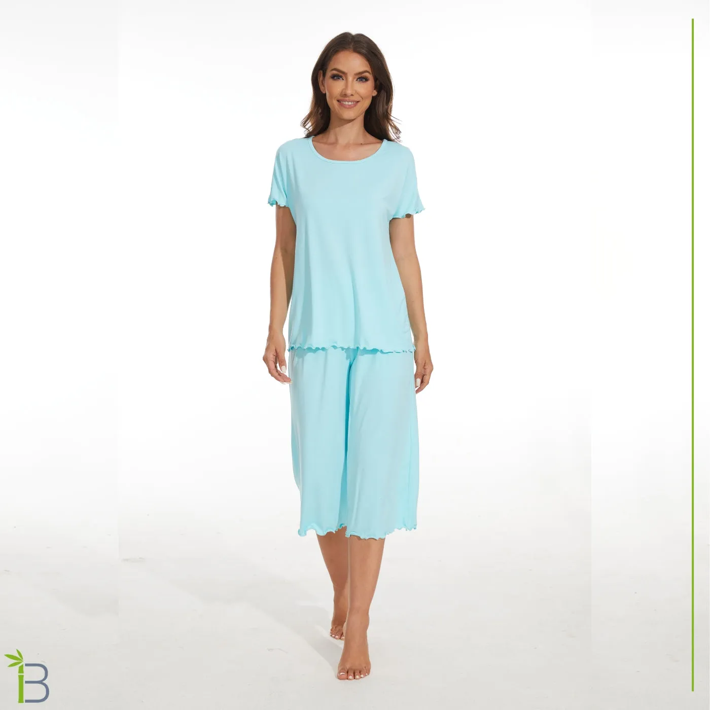 Bamboo Viscose Pajama Set - Short Sleeve Pajama with Capri Bottoms