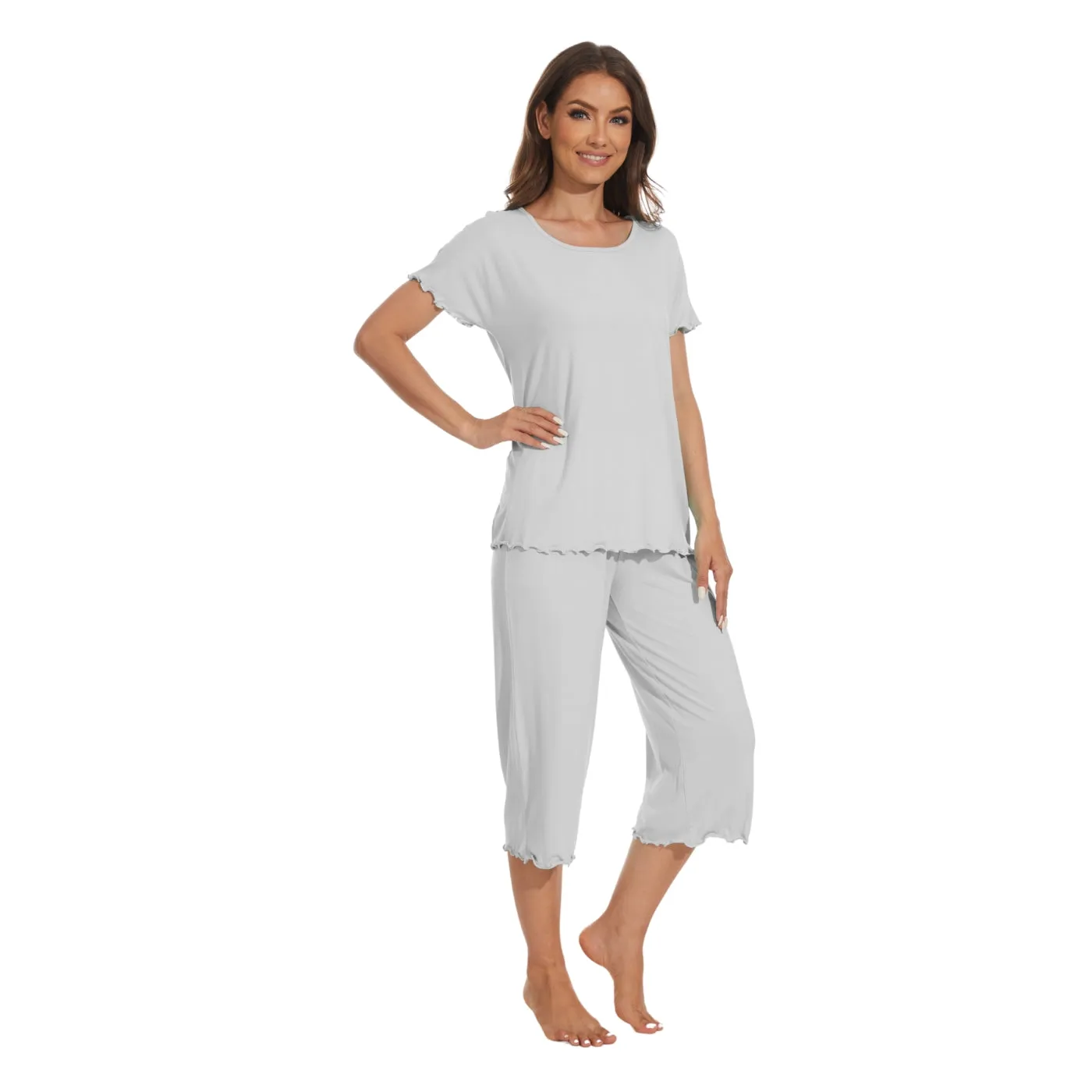 Bamboo Viscose Pajama Set - Short Sleeve Pajama with Capri Bottoms