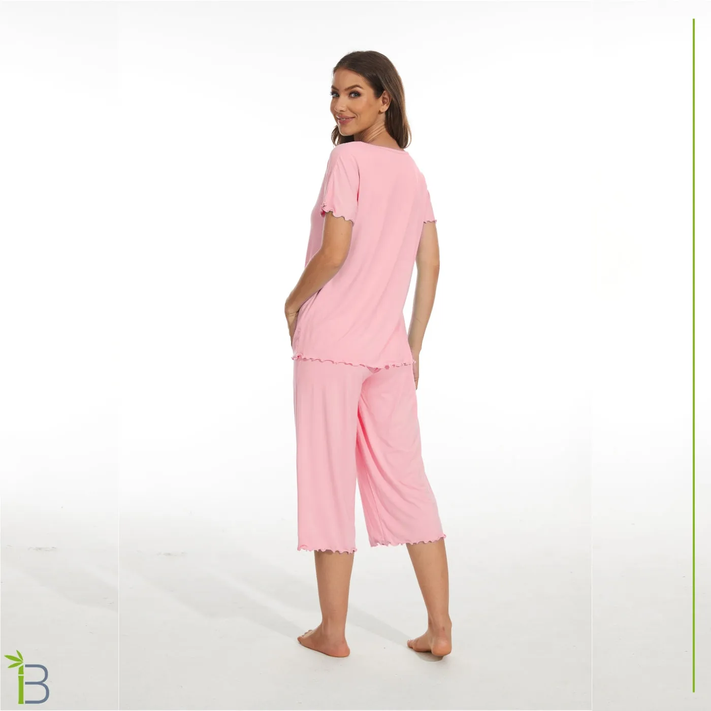 Bamboo Viscose Pajama Set - Short Sleeve Pajama with Capri Bottoms