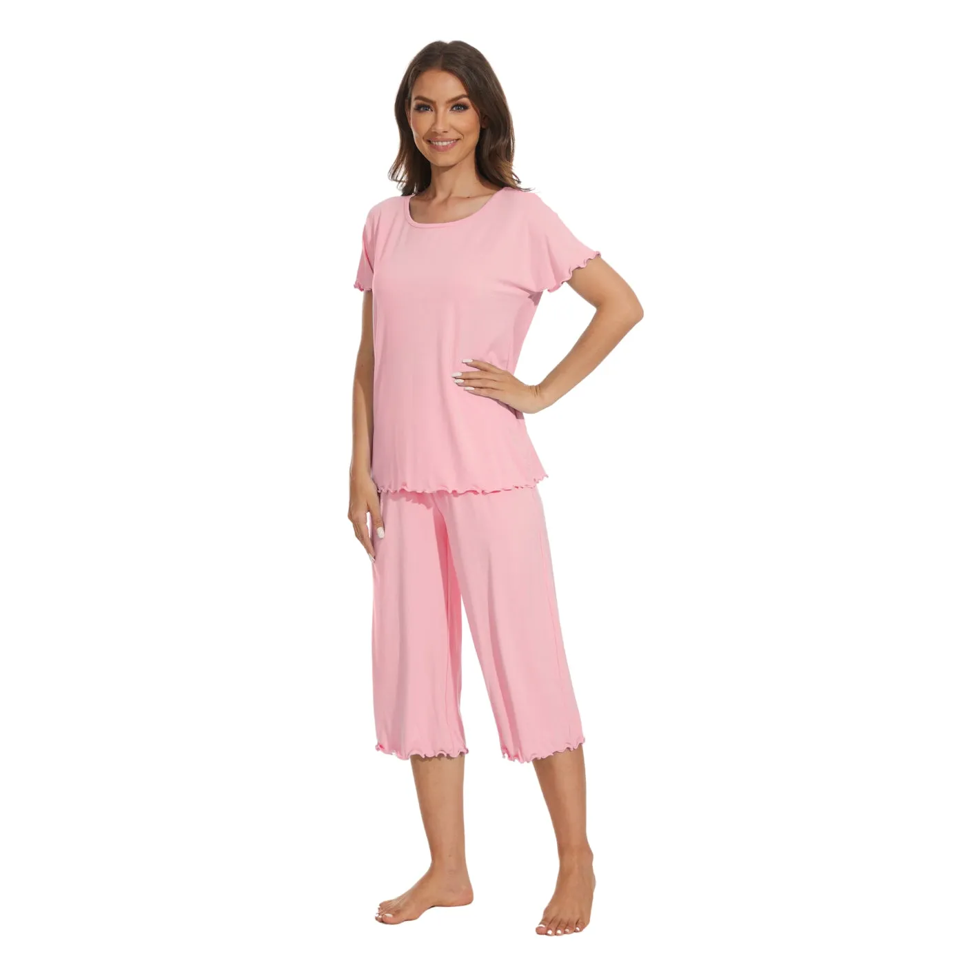 Bamboo Viscose Pajama Set - Short Sleeve Pajama with Capri Bottoms