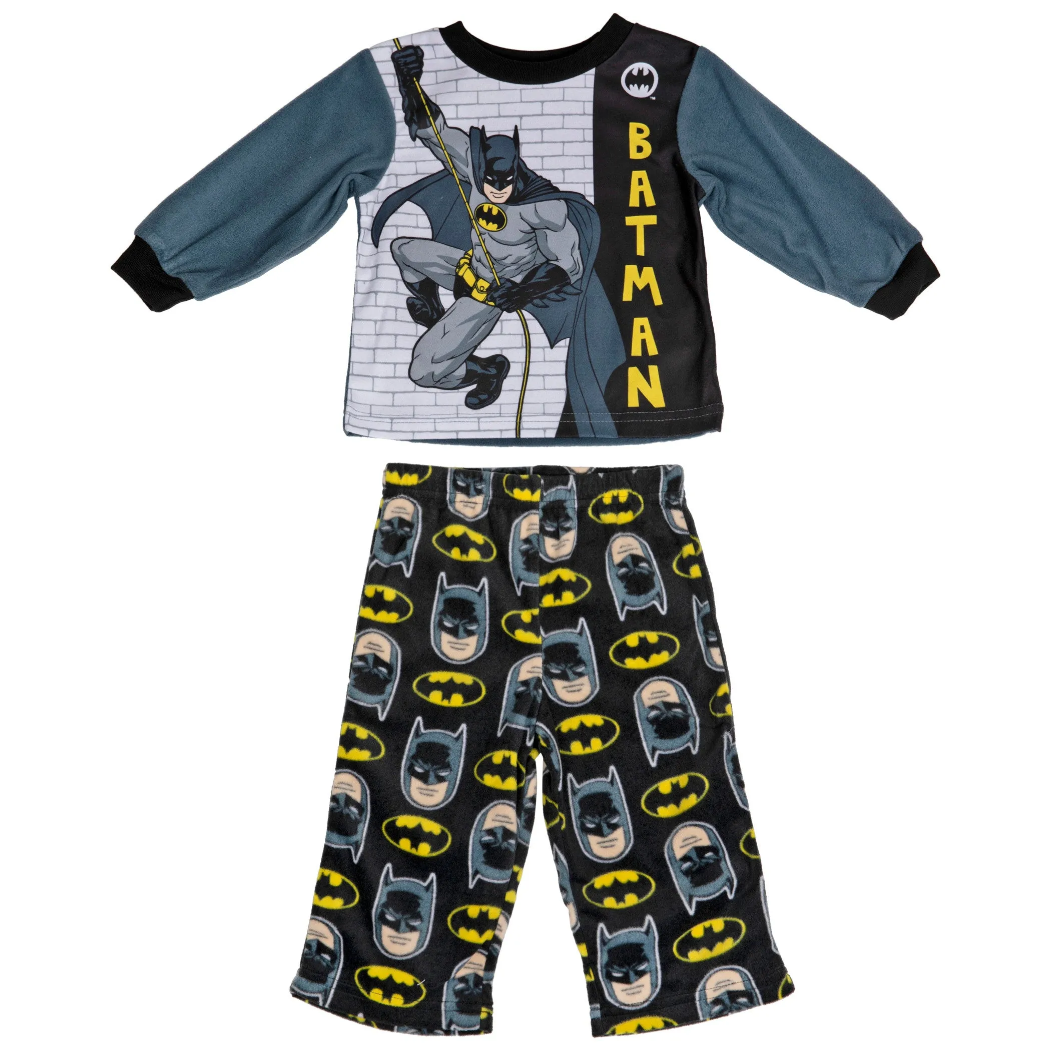 Batman Hero Pose and All Over Heads and Symbols Infant Pajama Set