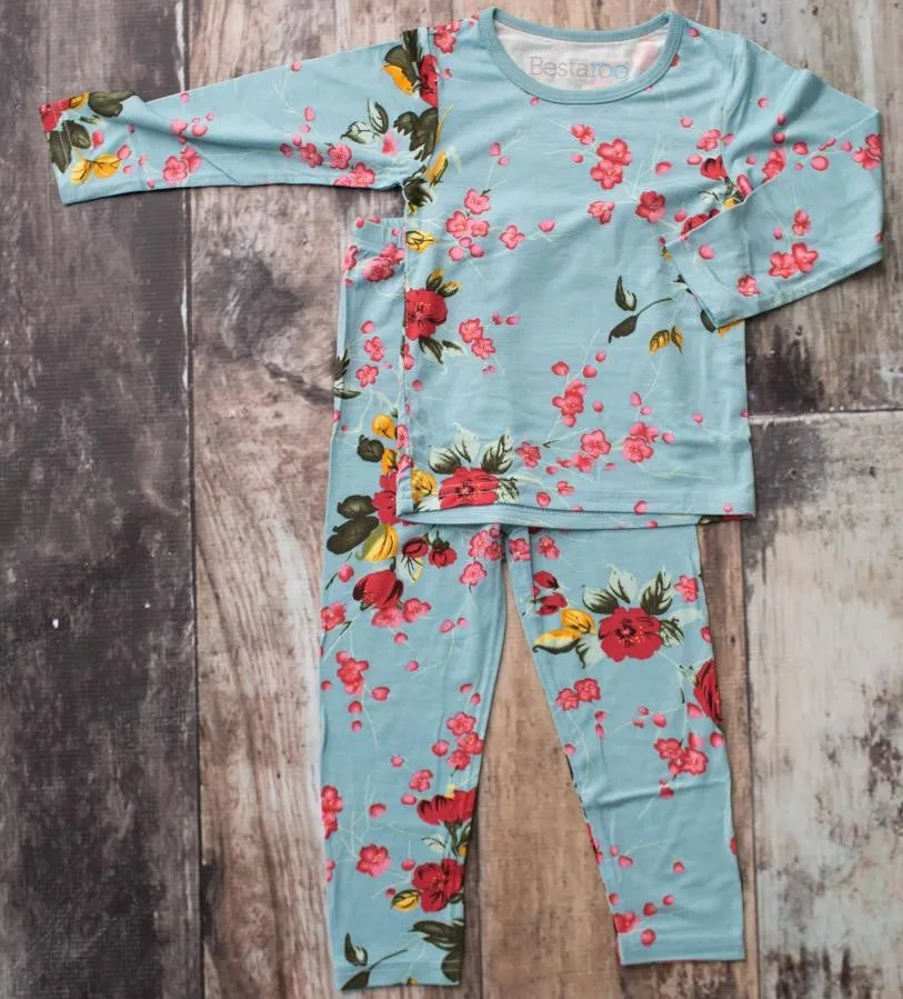 Bestaroo Teal Cherry Blossoms 2pc Pajama Set