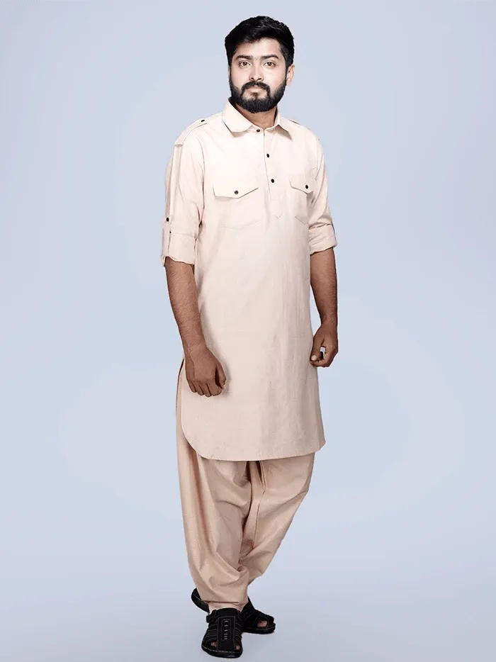 Bisque Organic Cotton Men Pathani Kurta Pajama Set