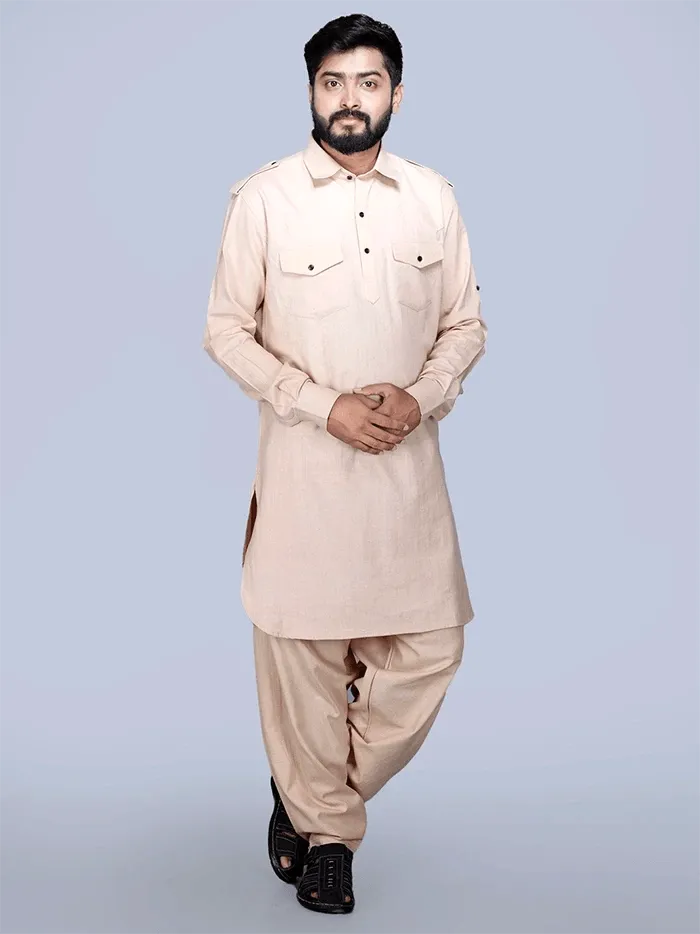 Bisque Organic Cotton Men Pathani Kurta Pajama Set