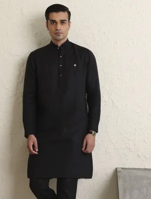 BLACK LINEN KURTA PAJAMA-S