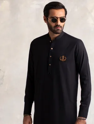 BLACK LOGO EMBELLISHED KURTA PAJAMA