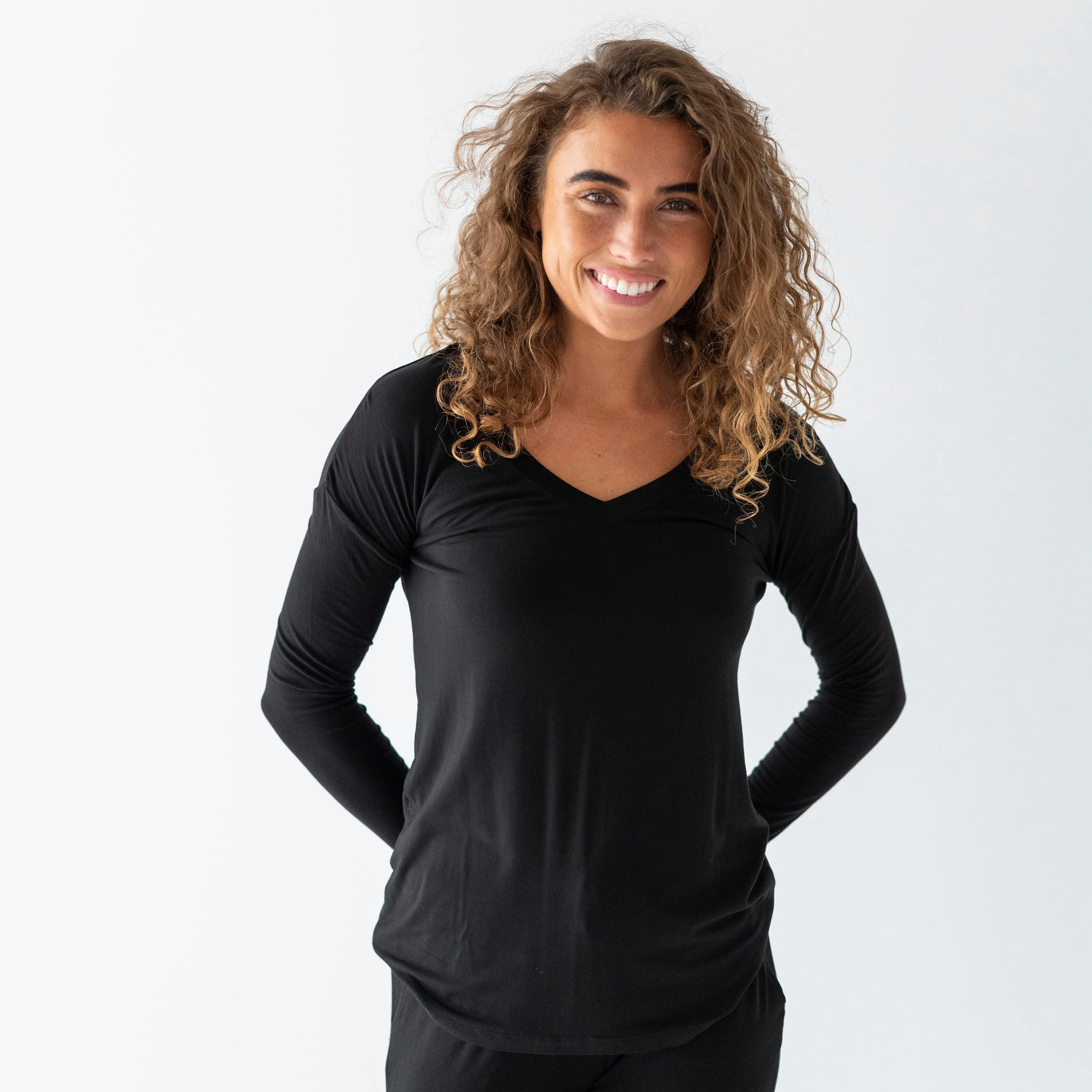 Black Women's V-Neck Long Sleeve Shirt