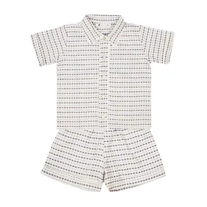 Blue & White Gaspard Short-Sleeve Buttondown Pajamas