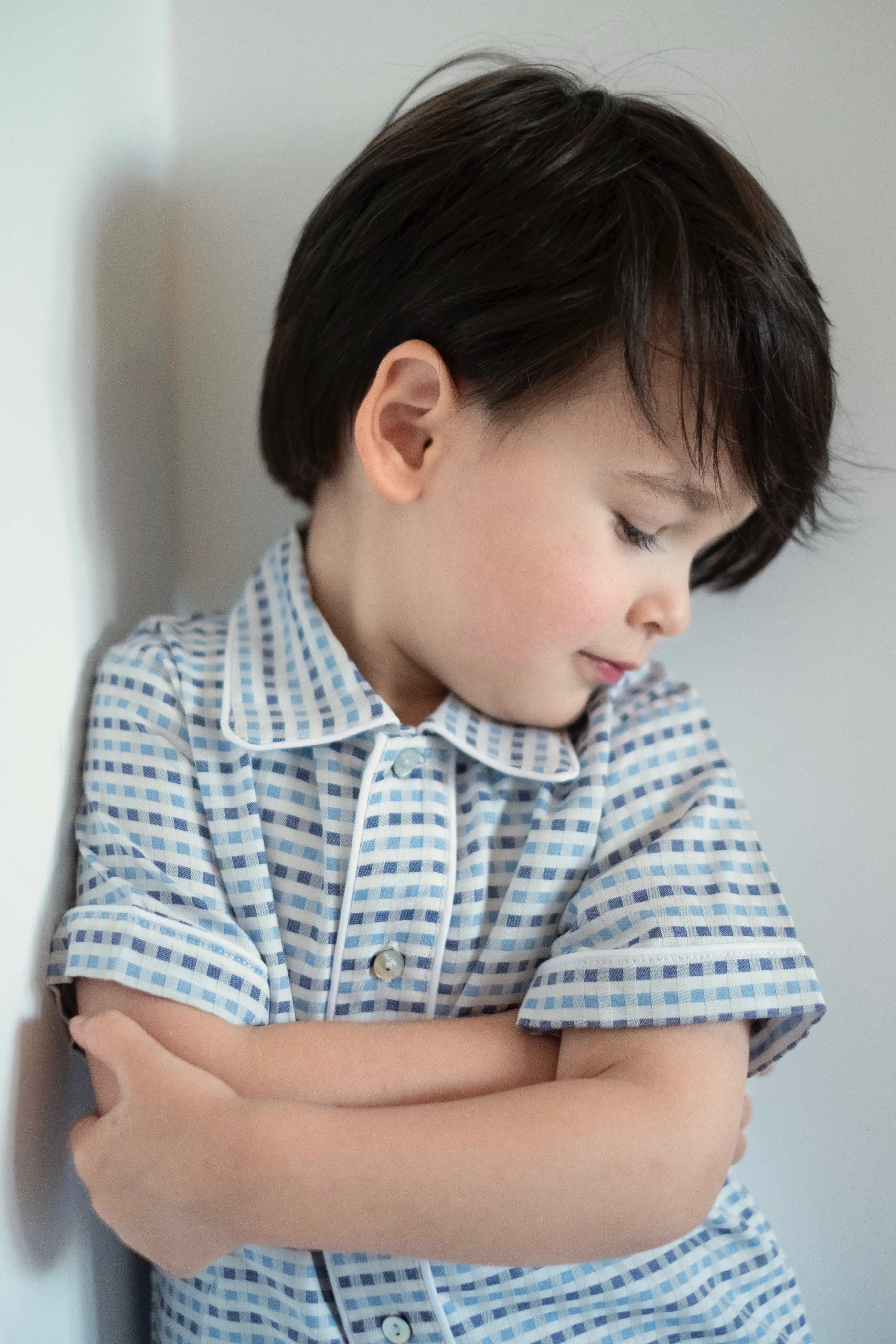 Blue & White Gaspard Short-Sleeve Buttondown Pajamas