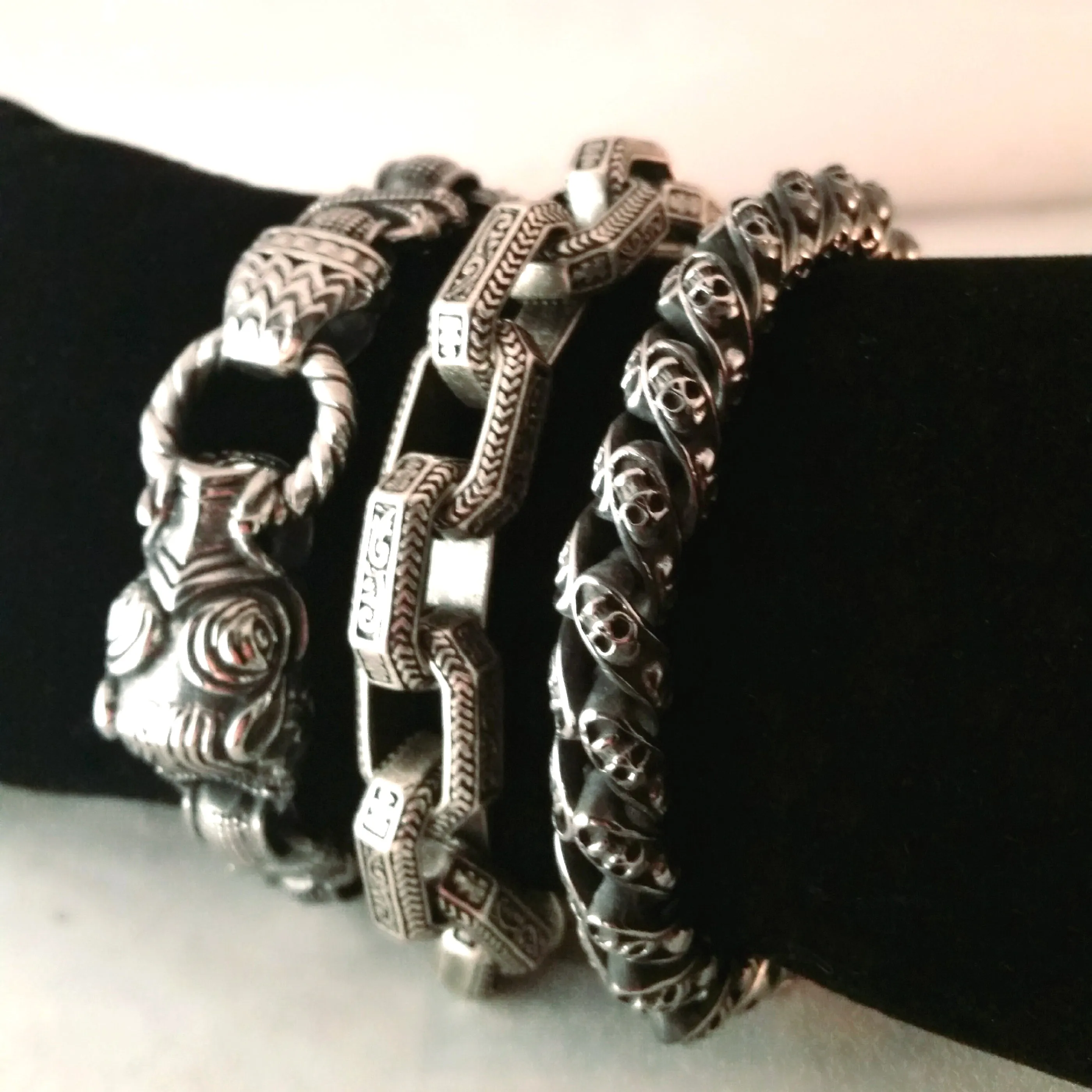 Boar Bracelet Silver Chain Mens Norse Viking Style