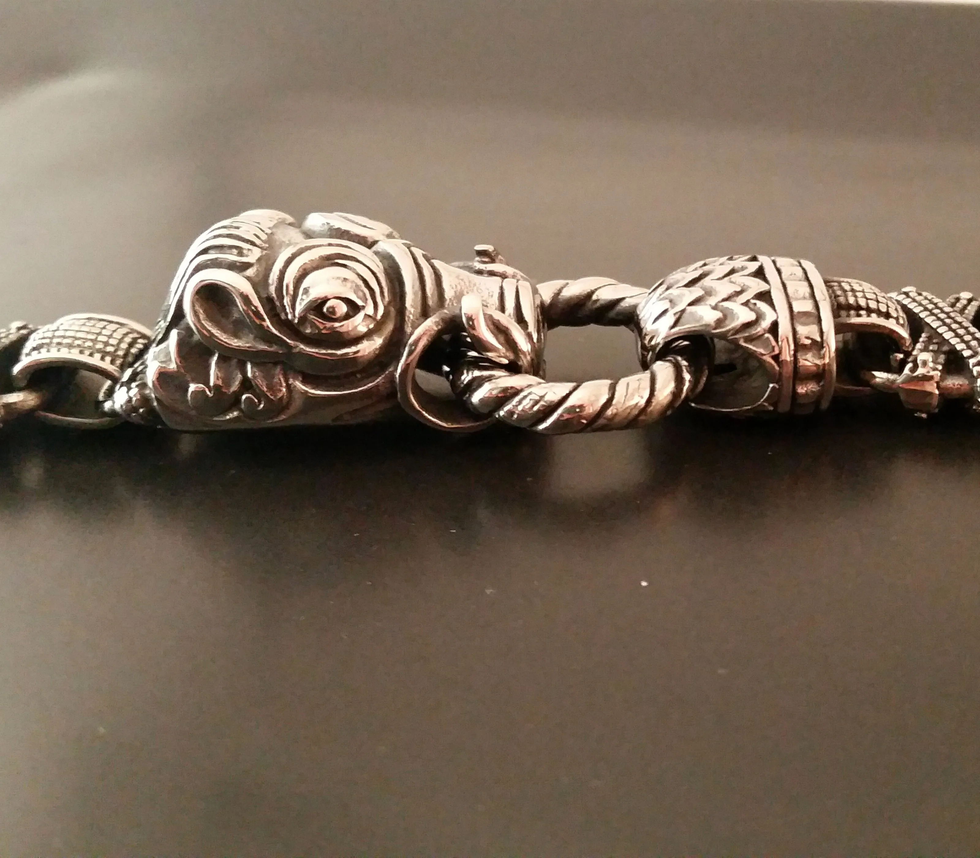 Boar Bracelet Silver Chain Mens Norse Viking Style