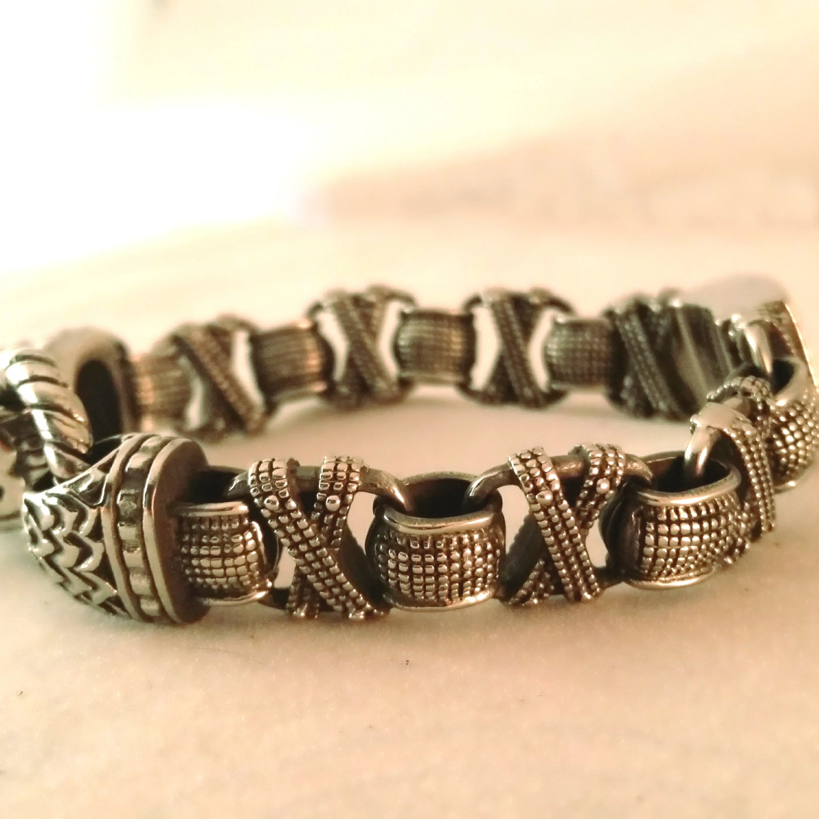 Boar Bracelet Silver Chain Mens Norse Viking Style