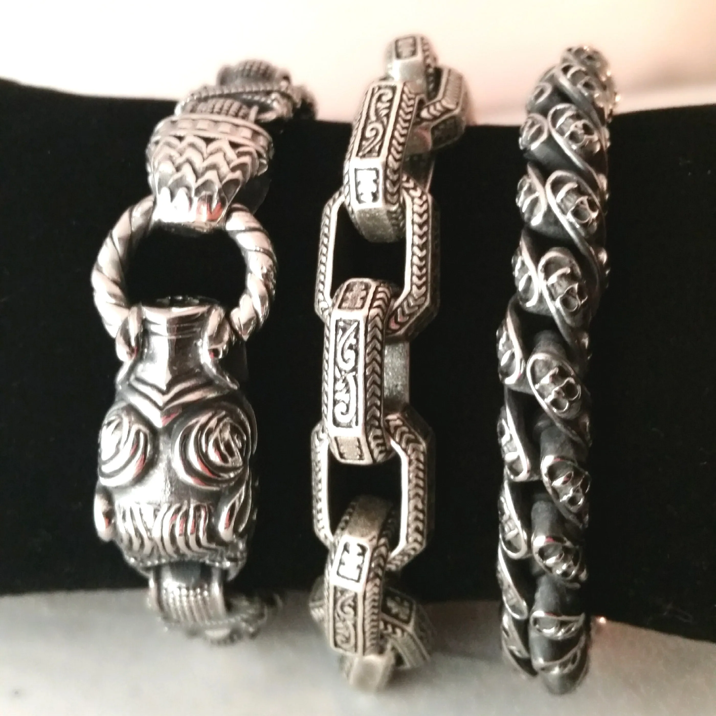 Boar Bracelet Silver Chain Mens Norse Viking Style