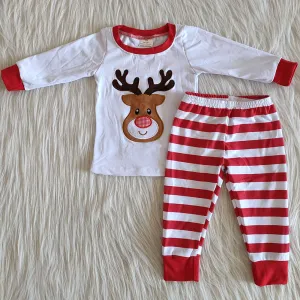 Boutique Boys Pajamas Set Deer Embroidery Christmas Baby Kid Pajamas 6 A18-28