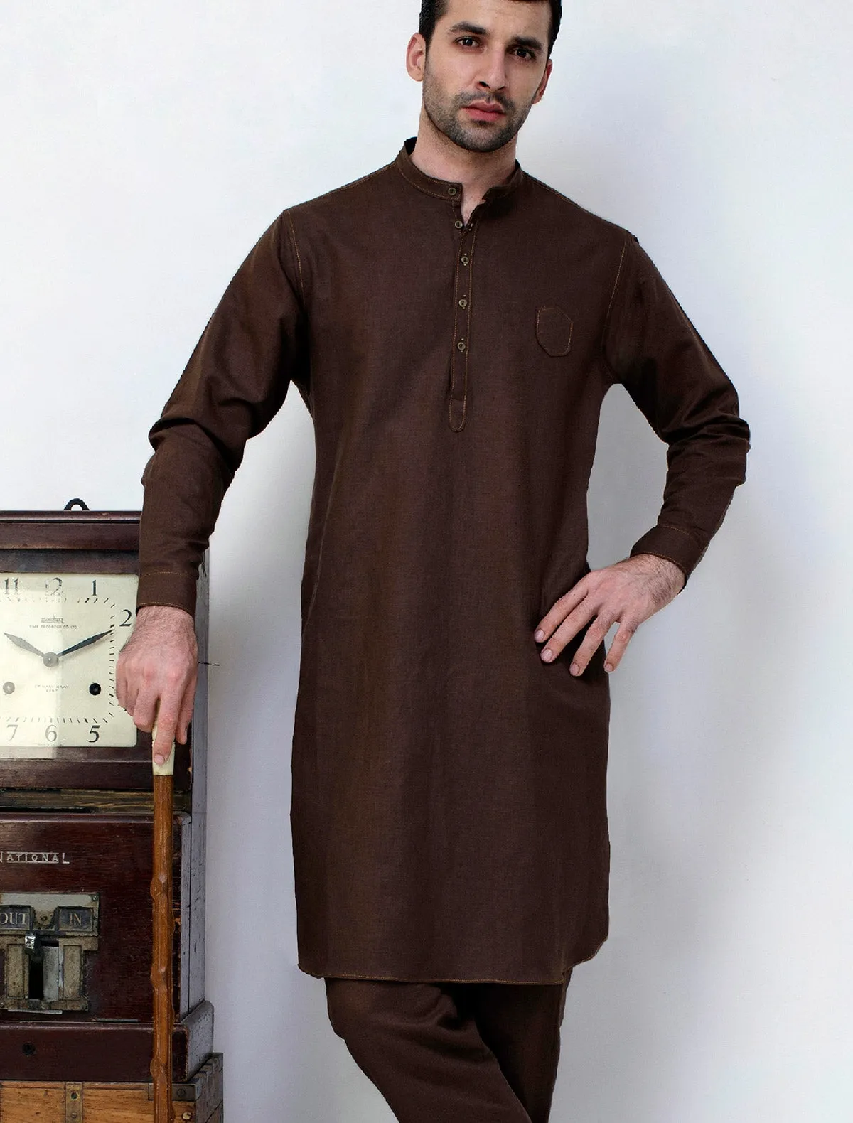 BROWN LINEN KURTA PAJAMA