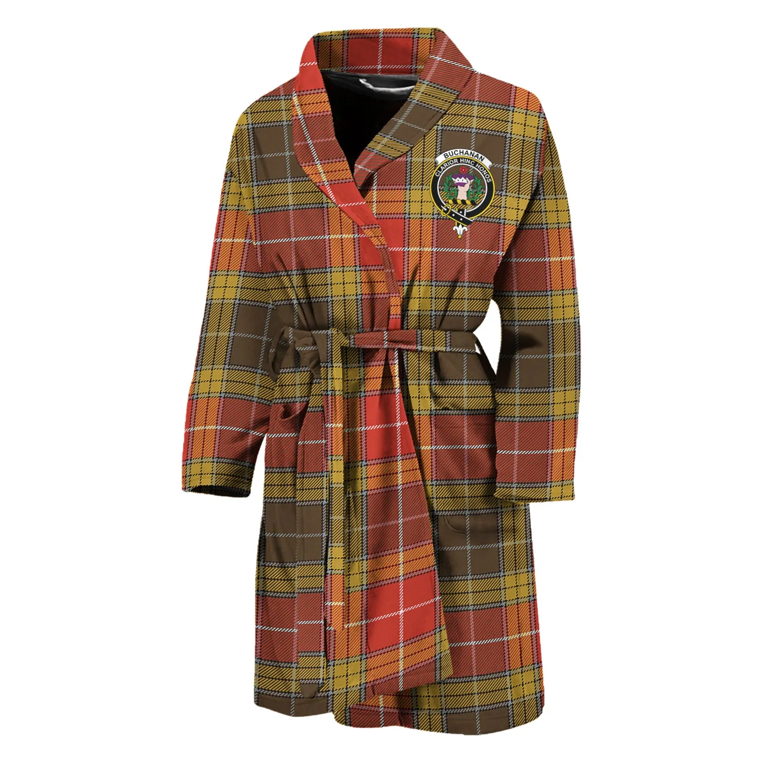 Buchanan Old Set Weathered Tartan Bathrobe with Family Crest