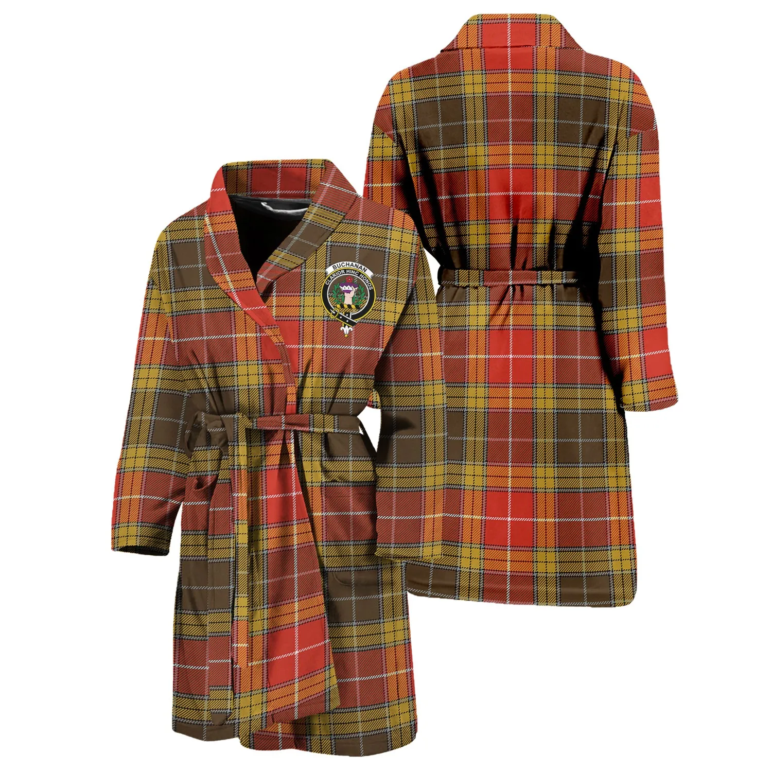 Buchanan Old Set Weathered Tartan Bathrobe with Family Crest