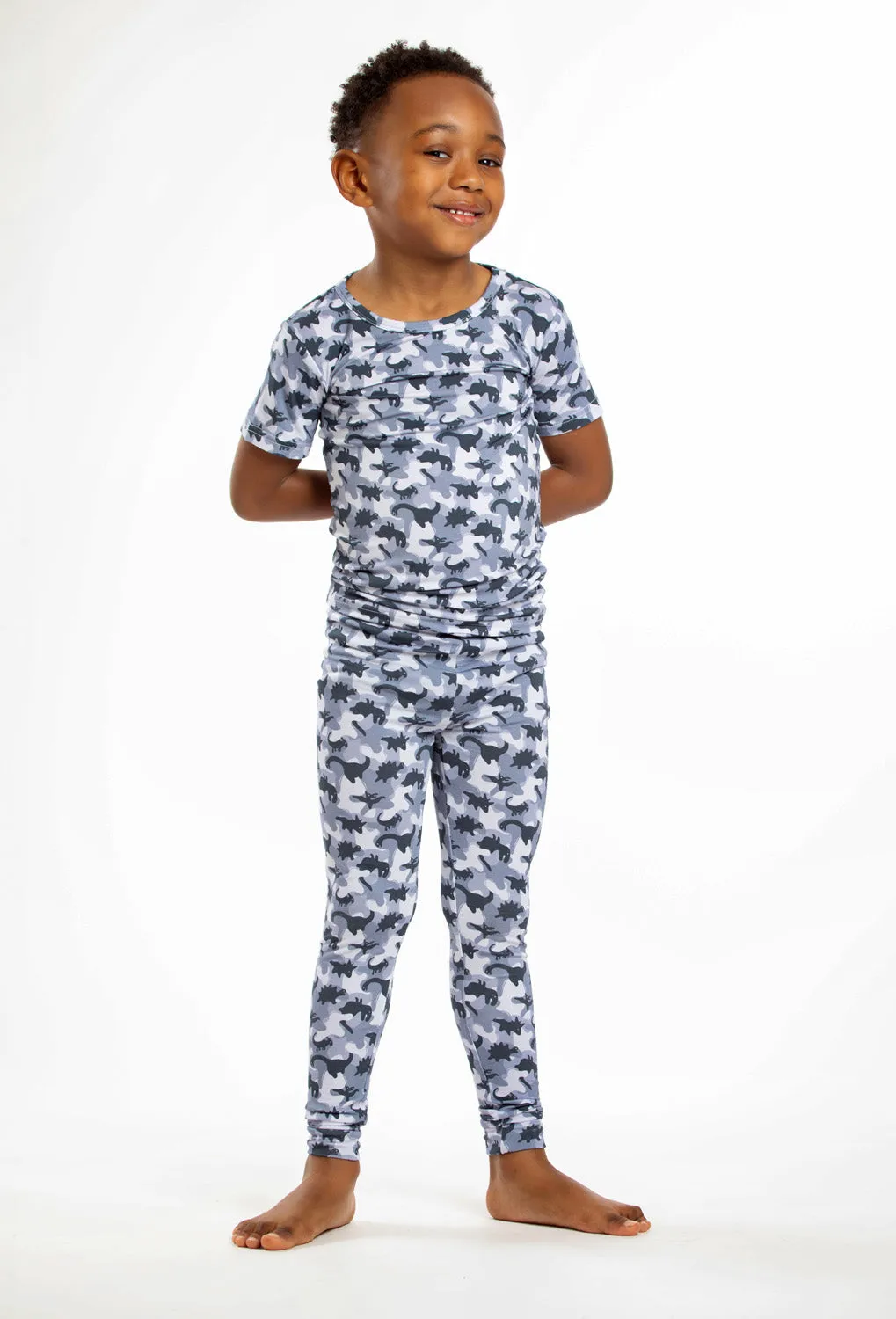 Camo Dinosaur Bamboo Pajamas Short Sleeve Set