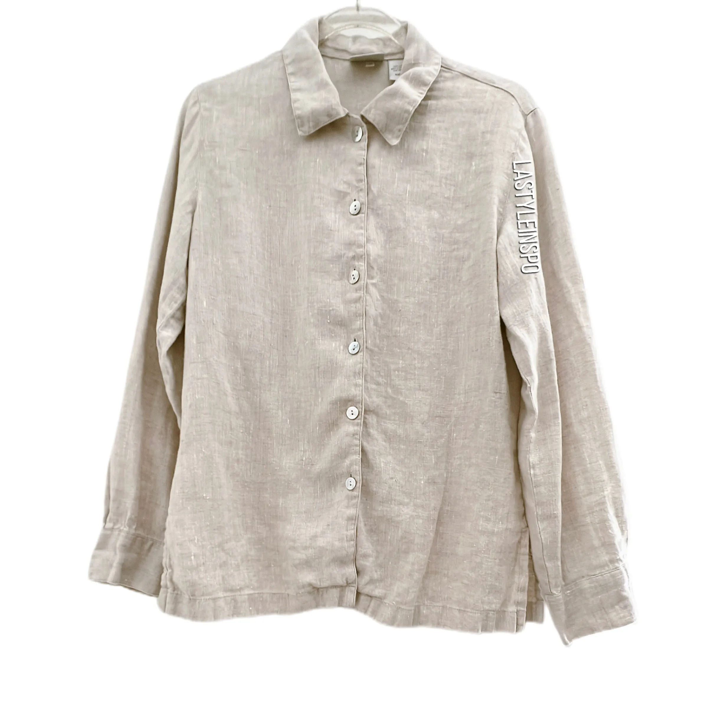 Chicos Womens Button Shirt Oversized Blouse Linen Beige Natural Size 0