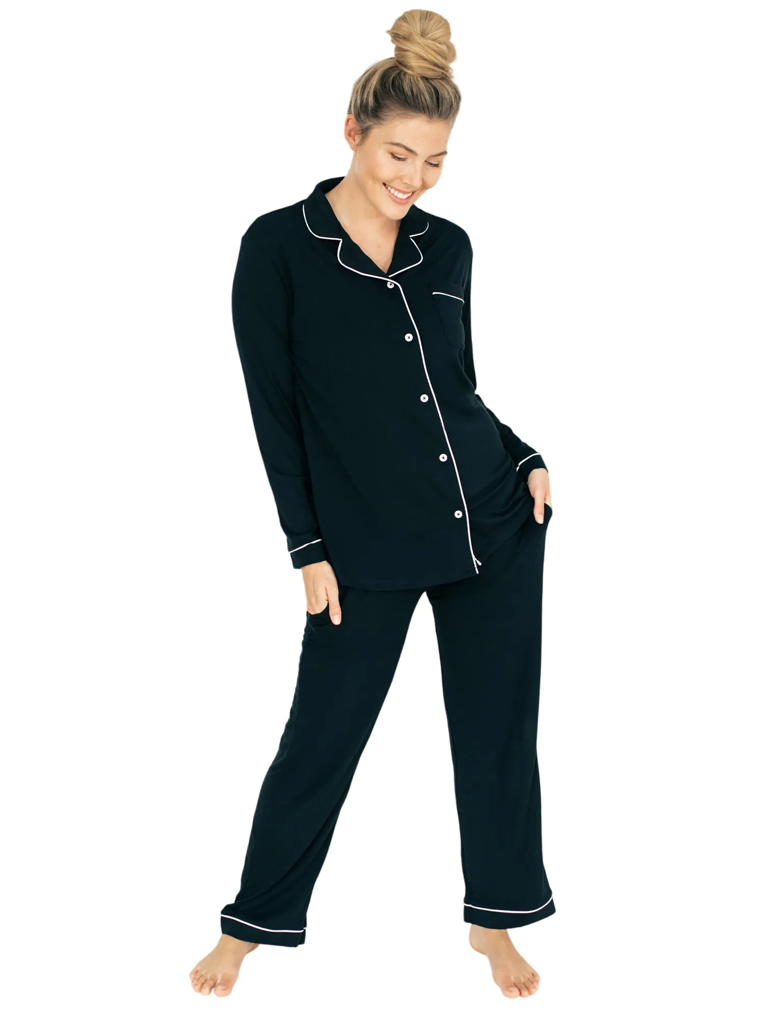 Clea Bamboo Long Sleeve Pajama Set | Black