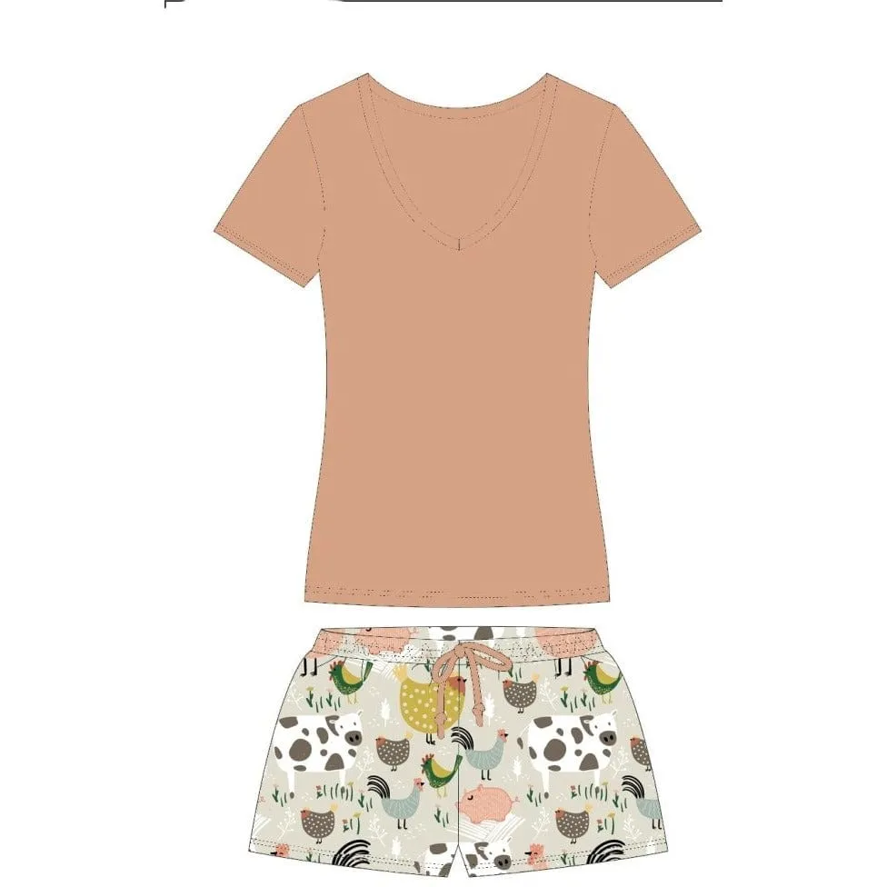 Closeout-Farm Animal Summer Pajama Set!  Pigs, Cows & Chickens on your PJs!