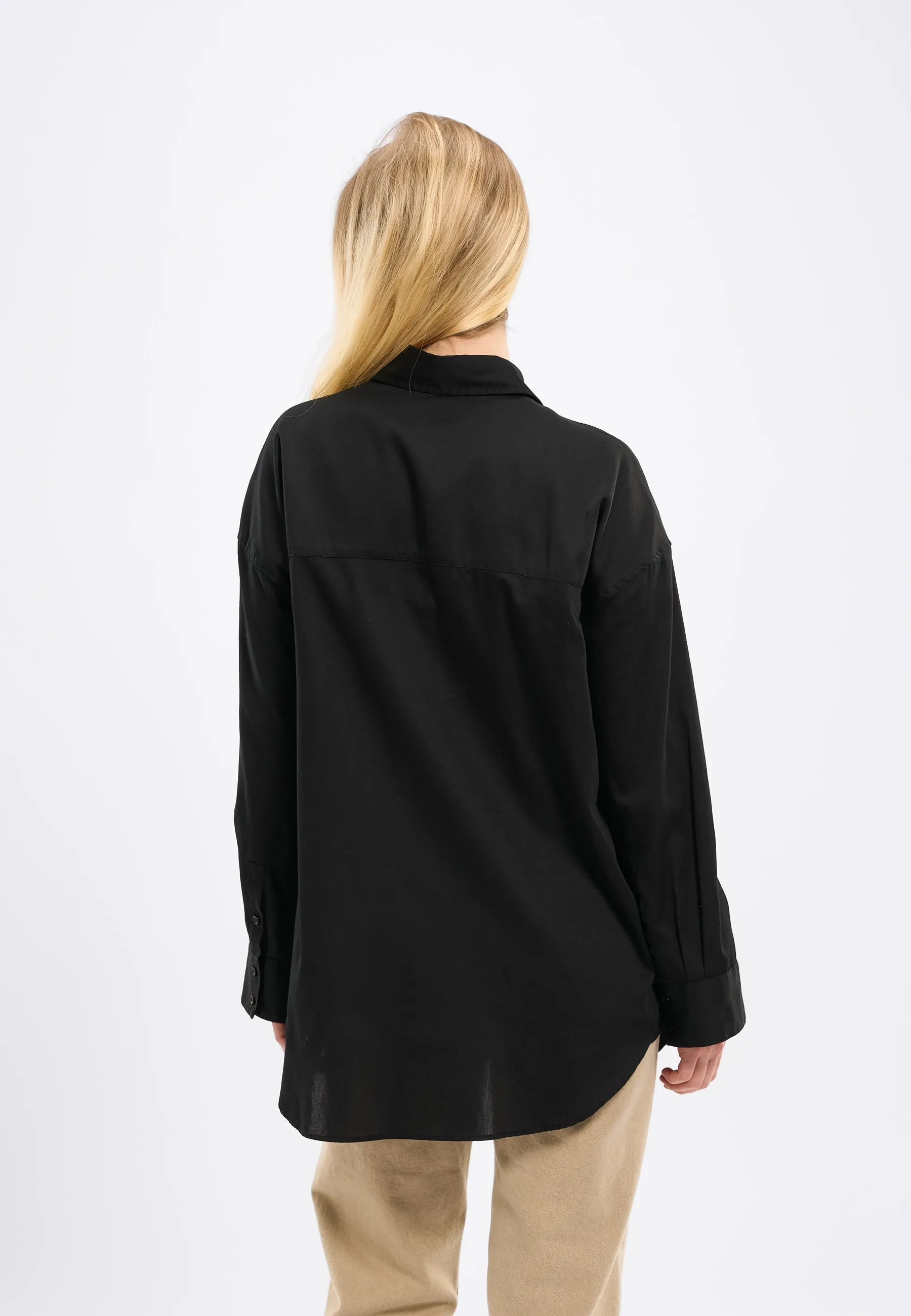 Cotton satin oversized long sleeved shirt - Black Jet